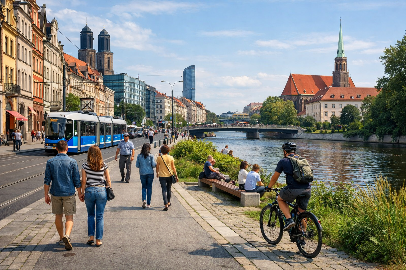 Kamienice wrocławskiego Rynku i pobliskie mosty nad Odrą